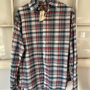 NWT Relwen Airtex Madras 100% Merino Wool Red/White/Blue Shirt